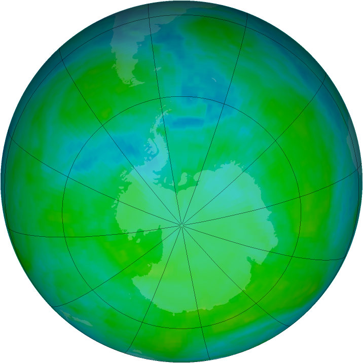 Antarctic ozone map for 27 December 1992